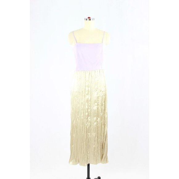 NWT ZARA Champagne Beige Satin Crinkle Pleated Midi Slip Skirt, Size L - Picture 1 of 13